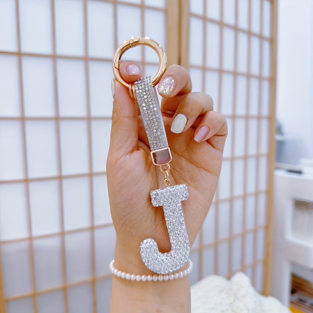 Sparkling Rhinestone Alphabet Keychain - Lucky Crystal Pendant, Shiny Alloy Charm For Bags & Backpacks - Perfect Gift For Birthdays & Special Occasions