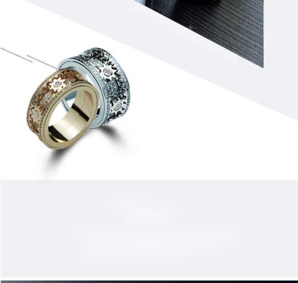 Inlaid stone inlaid with gypsophila diamond gear rotating men and women vibrato the same ring - Image 9