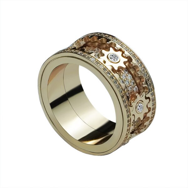 Inlaid stone inlaid with gypsophila diamond gear rotating men and women vibrato the same ring - Image 7