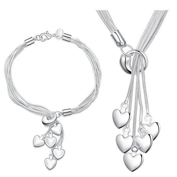 Silver Plated Necklace Five Snake Bone Heart Necklaces - Image 3