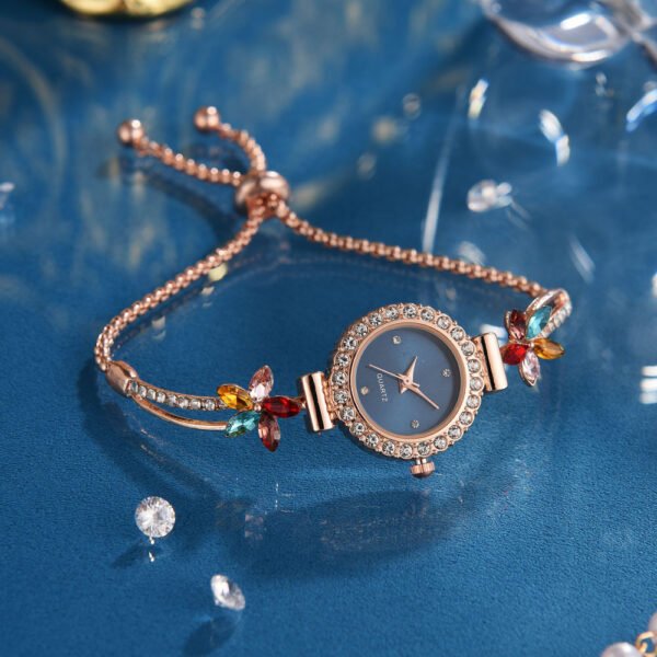 New Fashion Diamond Round Women's Watch Adjustable Bracelet Watch Women's Quartz Watch - Image 5