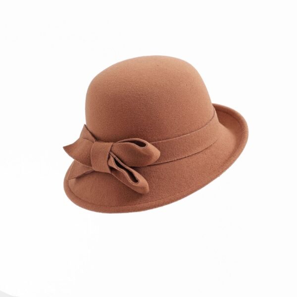 Women's French-style Elegant Retro Woolen Bowler Hat Curling Bow - Image 2