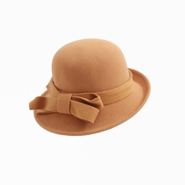 Women's French-style Elegant Retro Woolen Bowler Hat Curling Bow - Image 5
