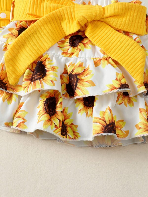 Sunken Stripe Sling Top With Bowknot Short Dress Sets - Image 2
