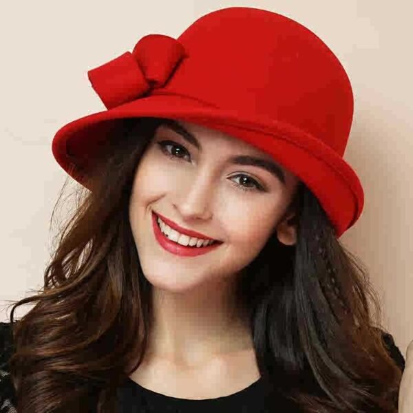 Women's French-style Elegant Retro Woolen Bowler Hat Curling Bow - Image 10