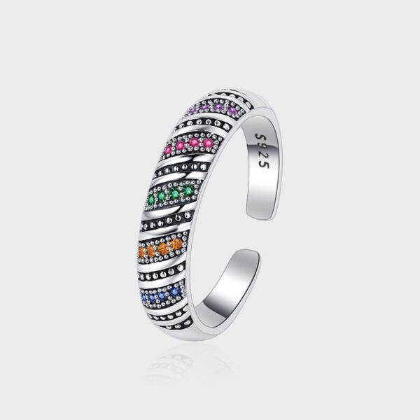 S925 Sterling Silver Fashion Personalized Color Diamond Thread Ring - Image 2
