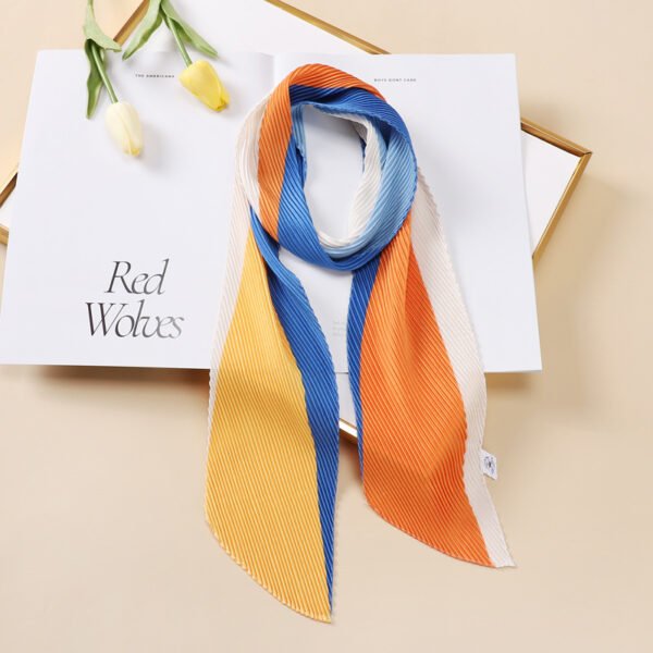 Color Blocking Small Ribbon Scarf Women's Pleated Hair Band - Image 10