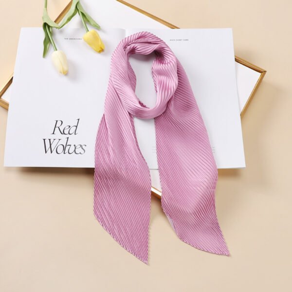 Color Blocking Small Ribbon Scarf Women's Pleated Hair Band - Image 2