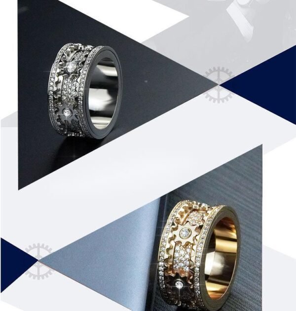 Inlaid stone inlaid with gypsophila diamond gear rotating men and women vibrato the same ring - Image 8