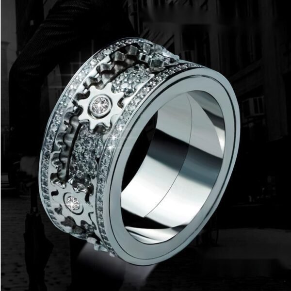 Inlaid stone inlaid with gypsophila diamond gear rotating men and women vibrato the same ring - Image 3