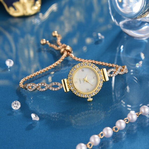New Fashion Diamond Round Women's Watch Adjustable Bracelet Watch Women's Quartz Watch - Image 2
