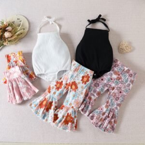 Children's Halter Backless Romper Bell-bottom Pants Suit
