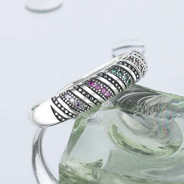 S925 Sterling Silver Fashion Personalized Color Diamond Thread Ring - Image 3