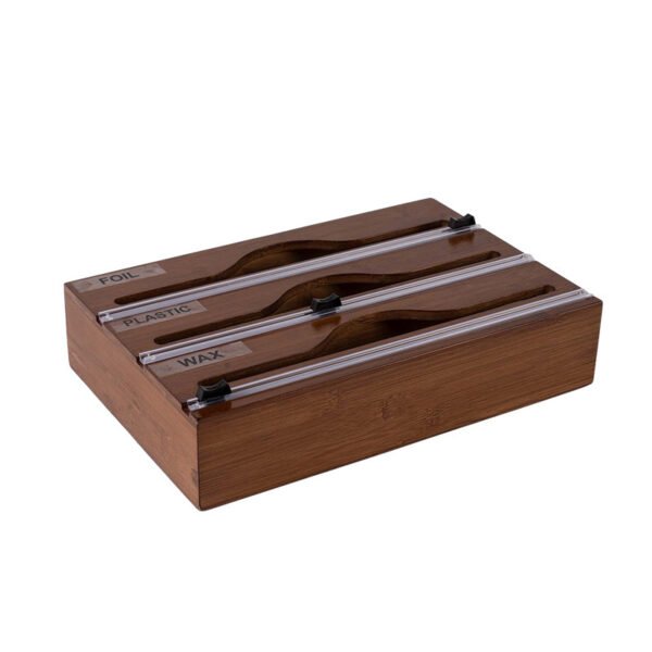 3 In 1 Bamboo Wrap Organizer With Cutter And Labels, Plastic Wrap Aluminum Foil And Wax Dispenser For Kitchen - Image 3