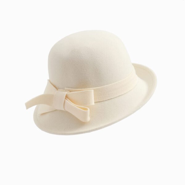 Women's French-style Elegant Retro Woolen Bowler Hat Curling Bow - Image 3