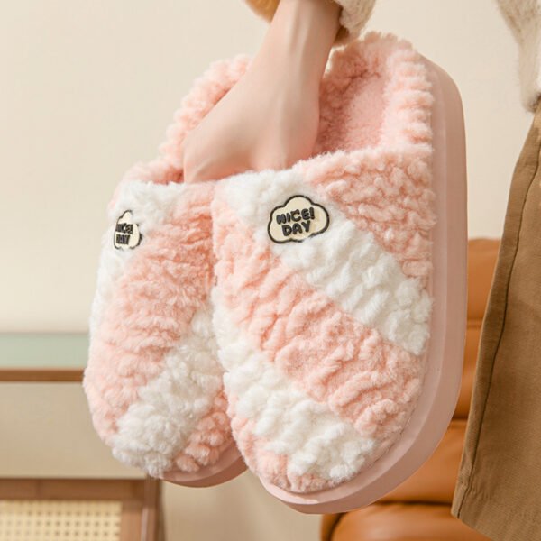 Fashion Color-matching Home Slippers Non-slip Couple House Shoes Winter Warm Floor Bedroom Slipper For Women Men - Image 8