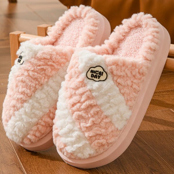 Fashion Color-matching Home Slippers Non-slip Couple House Shoes Winter Warm Floor Bedroom Slipper For Women Men - Image 7