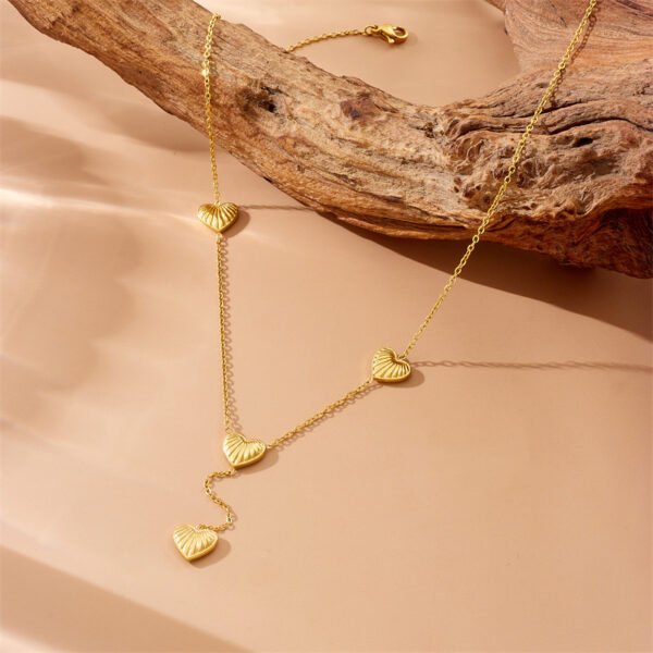 Fashion Simple Striped Heart Tassel Necklace - Image 3
