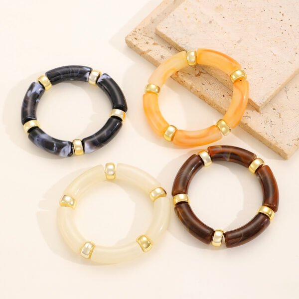 European And American Resin Beaded Bamboo Joint Geometric Exaggerated Color Matching Design Bracelet - Image 6