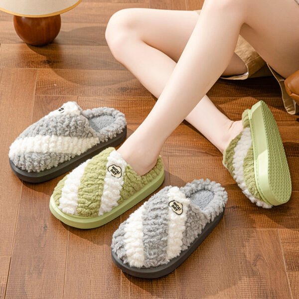 Fashion Color-matching Home Slippers Non-slip Couple House Shoes Winter Warm Floor Bedroom Slipper For Women Men - Image 5