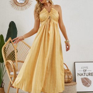 Bohemian Halter Maxi Dress - Women's Summer Sleeveless Flowy Beach Dress