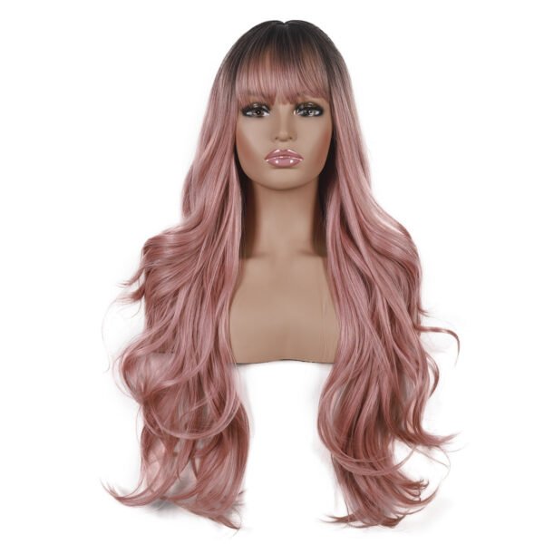European And American Long Curly Hair Wig Cover Natural Neat Bangs - Image 4