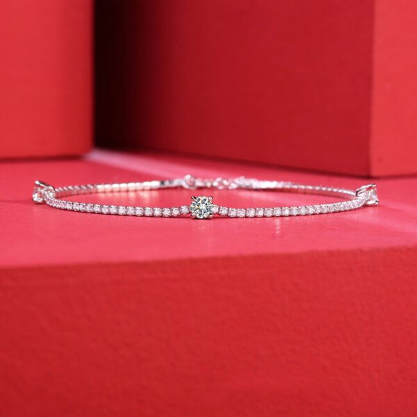 Silver Inlay Moissanite Round Bracelet