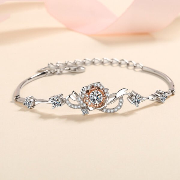 A Rose Bracelet Female S925 Silver Bracelet Inlaid Moissanite Bracelet - Image 3