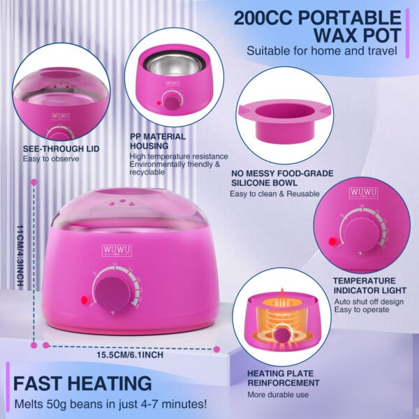 Waxing Kit WUWUVISTA 23 Items Hair Removal Wax Kit With Wax Warmer Waxing Beads Etc For Face, Brazilian, Full Body, Bikini, Sensitiive Skin - Image 7