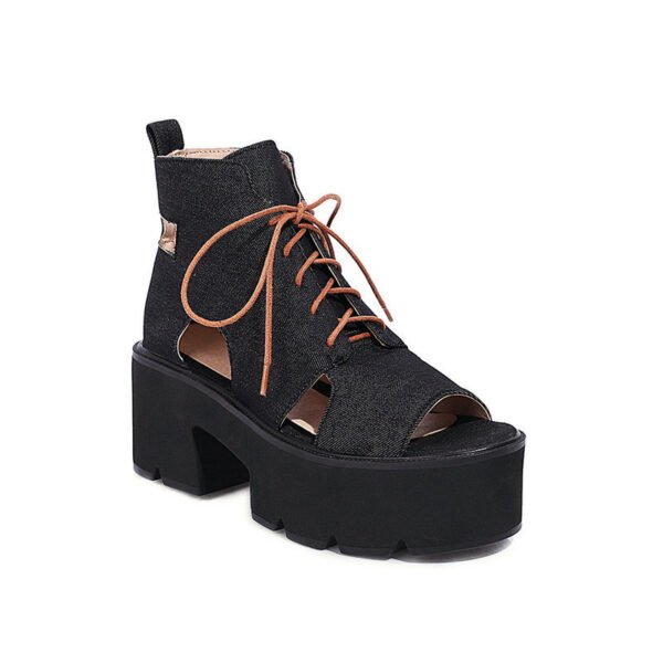 Denim Women's Sandals Front Lace-up Fish Mouth Cool - Image 2