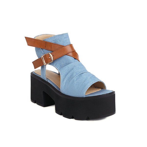 Denim Women's Sandals Leather Ring Strap Peep Toe Cool - Image 7