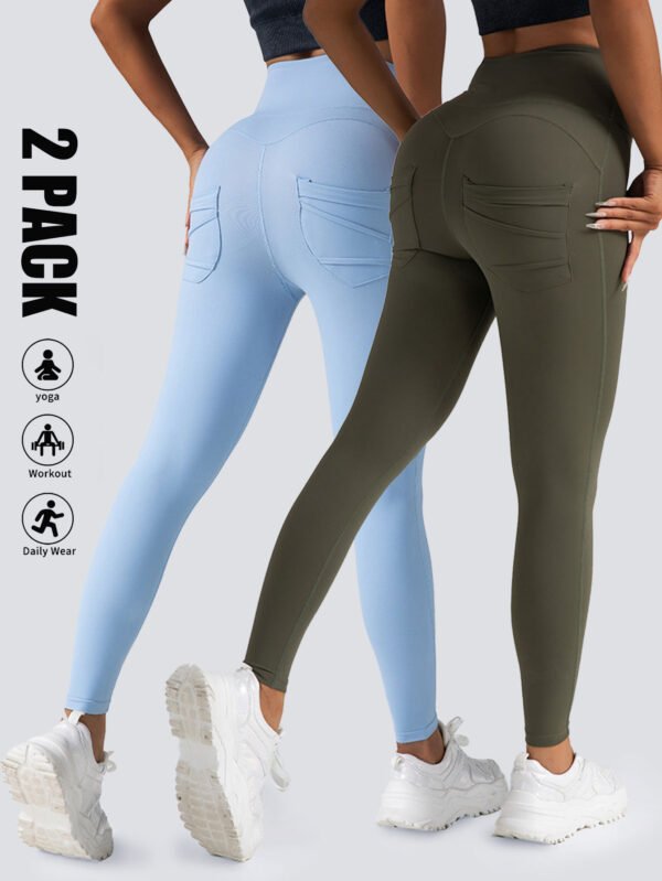 2 Pack High Waist Yoga Pants With Pockets, Tummy Control Workout Running Yoga Leggings For Women - Image 9