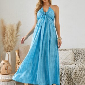 Bohemian Halter Maxi Dress - Women's Summer Sleeveless Flowy Beach Dress