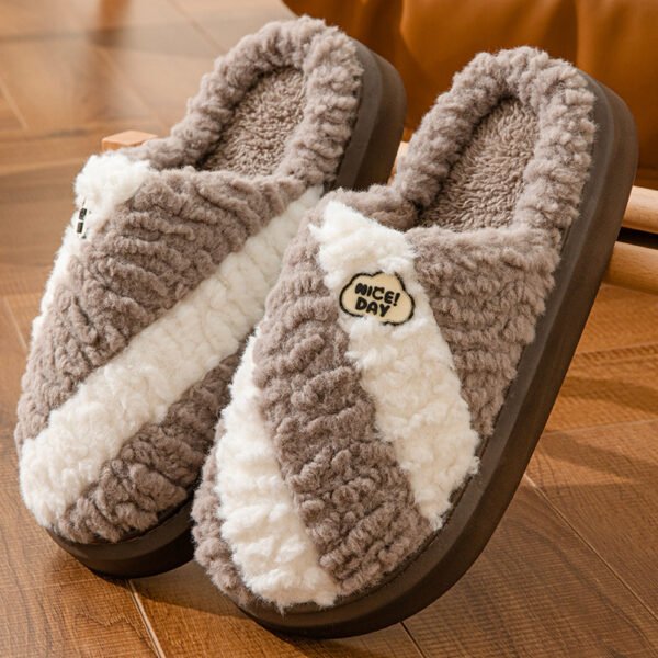 Fashion Color-matching Home Slippers Non-slip Couple House Shoes Winter Warm Floor Bedroom Slipper For Women Men - Image 6