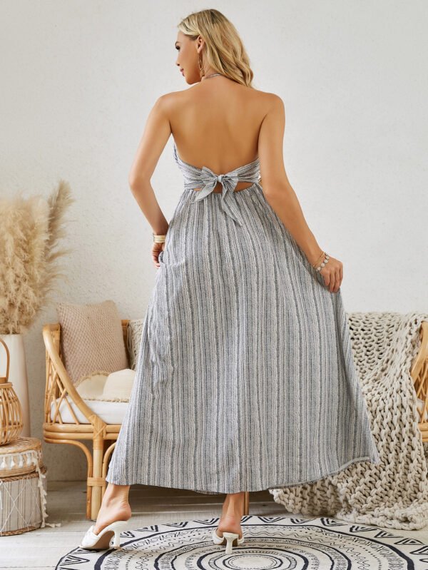 Bohemian Halter Maxi Dress - Women's Summer Striped Sleeveless Flowy Beach Dress - Image 3