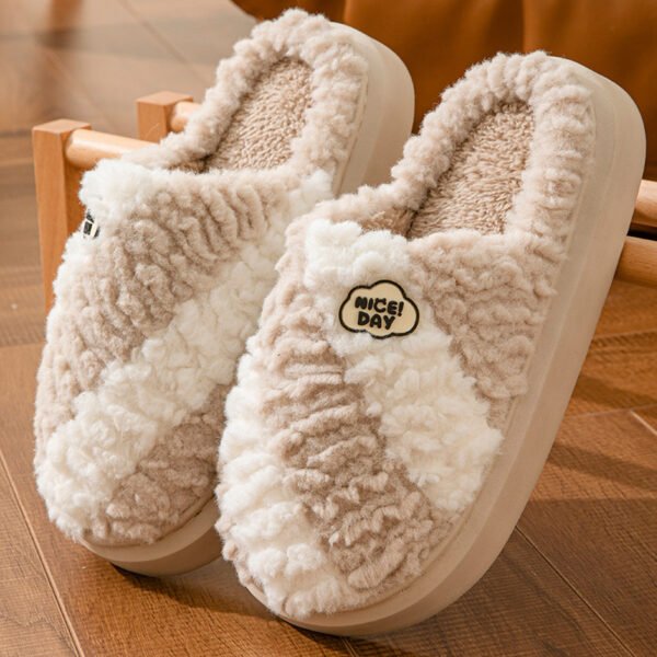 Fashion Color-matching Home Slippers Non-slip Couple House Shoes Winter Warm Floor Bedroom Slipper For Women Men - Image 4