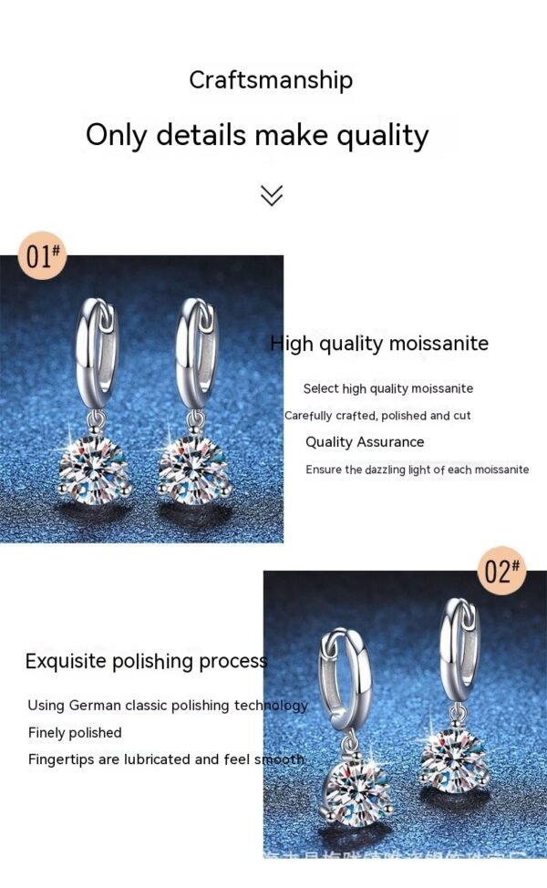 European And American S925 Sterling Silver Earrings Moissanite - Image 8