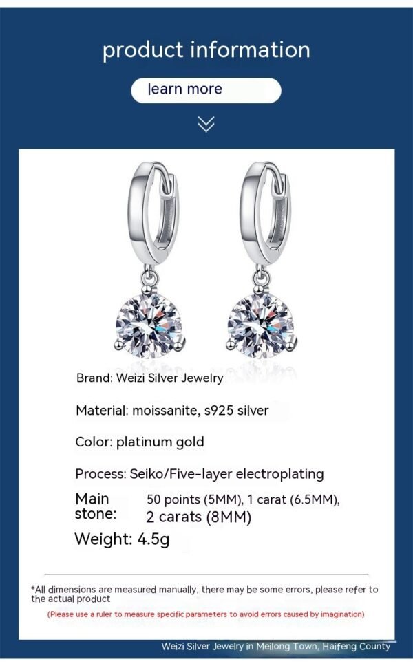 European And American S925 Sterling Silver Earrings Moissanite - Image 6
