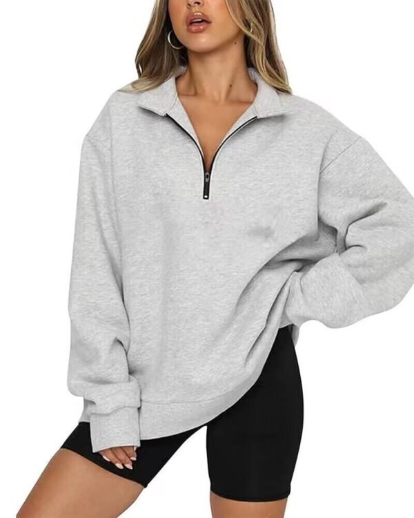 Women Sweatshirts Zip Turndown Collar Loose Casual Tops Clothes - Image 6