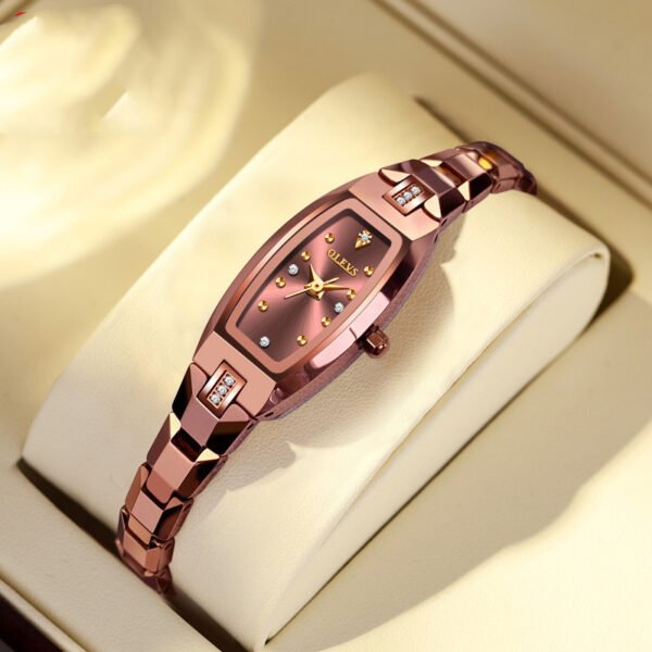 Women's Fashion Diamond Set Tungsten Steel Retro Tonneau Type Quartz Watch - Image 5