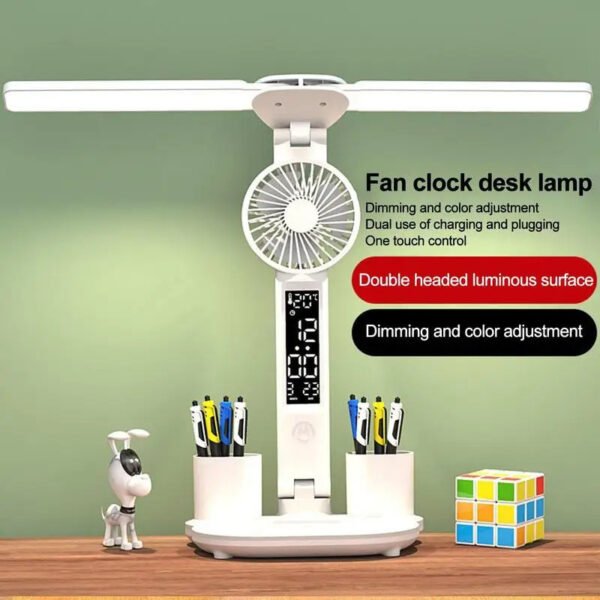Foldable LED Table Light Eye Protection Multifunction Desk Lamp With Thermometer Calendar Fan Pen Holder Study Reading Fan Light - Image 6