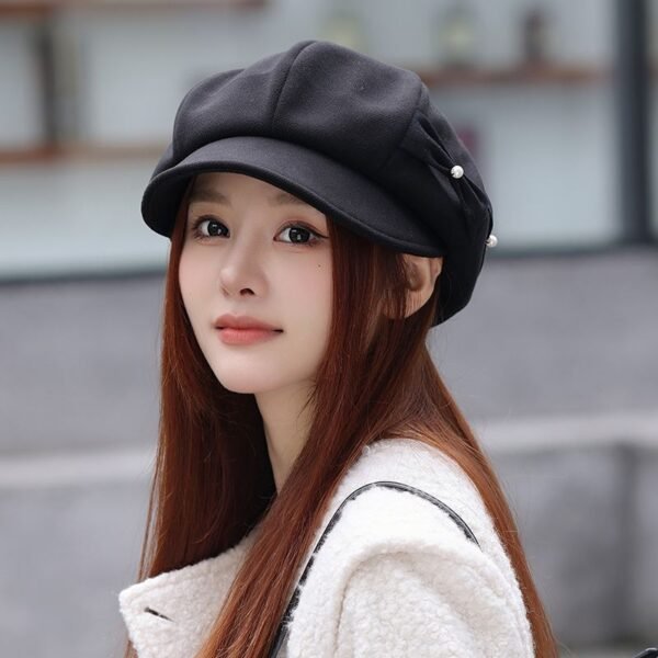Fashion Pearl Bow Makes Face Look Small Beret Trendy - Image 3