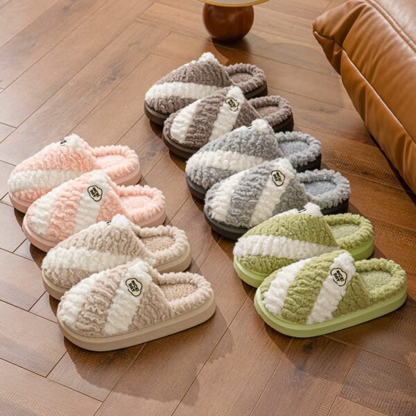 Fashion Color-matching Home Slippers Non-slip Couple House Shoes Winter Warm Floor Bedroom Slipper For Women Men - Image 2