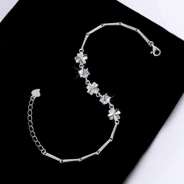 Sterling Silver Moissanite Four-leaf Clover Bracelet - Image 10