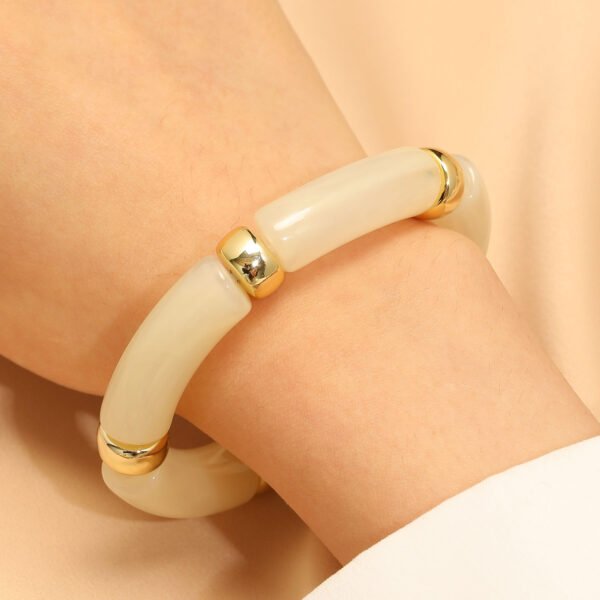 European And American Resin Beaded Bamboo Joint Geometric Exaggerated Color Matching Design Bracelet - Image 7