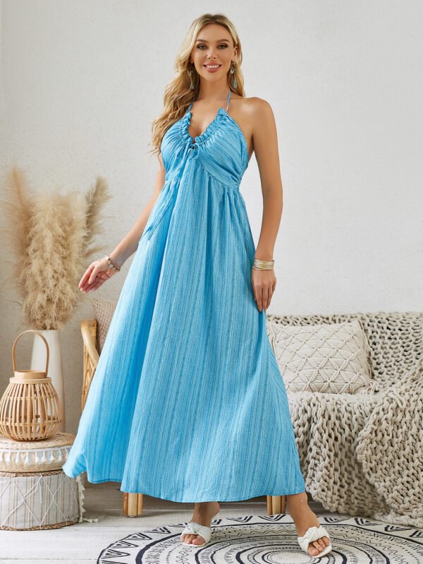 Bohemian Halter Maxi Dress - Women's Summer Sleeveless Flowy Beach Dress - Image 3