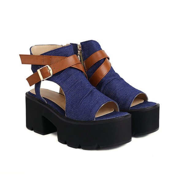 Denim Women's Sandals Leather Ring Strap Peep Toe Cool - Image 6