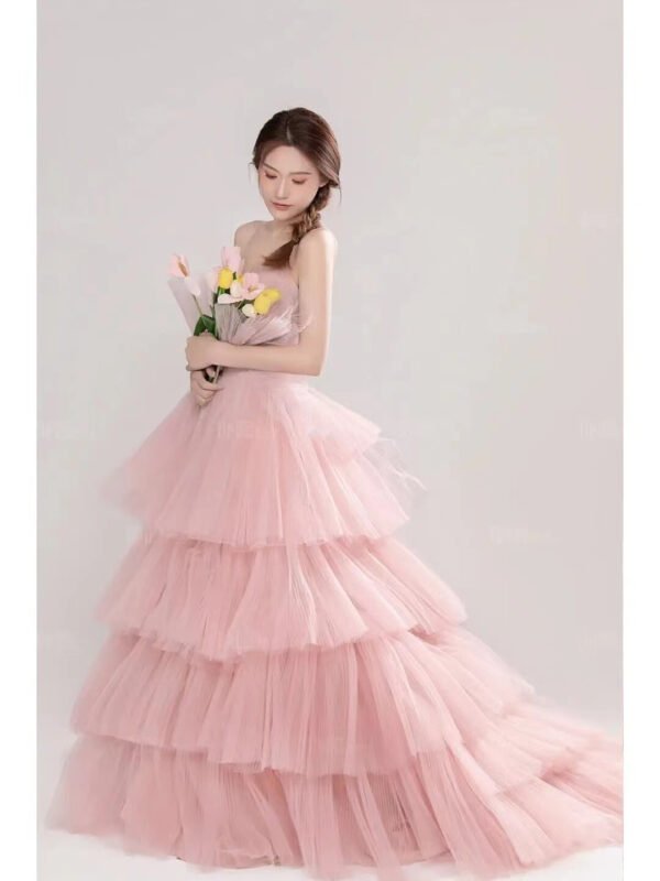 Elegant Girl's Wedding Photography Dress Pink White - Image 2