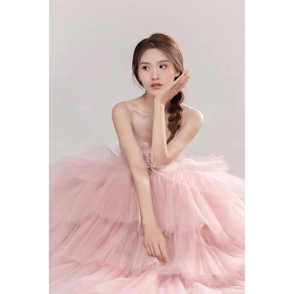 Elegant Girl's Wedding Photography Dress Pink White - Image 3