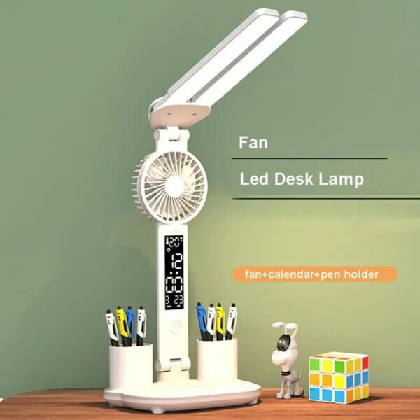 Foldable LED Table Light Eye Protection Multifunction Desk Lamp With Thermometer Calendar Fan Pen Holder Study Reading Fan Light - Image 10